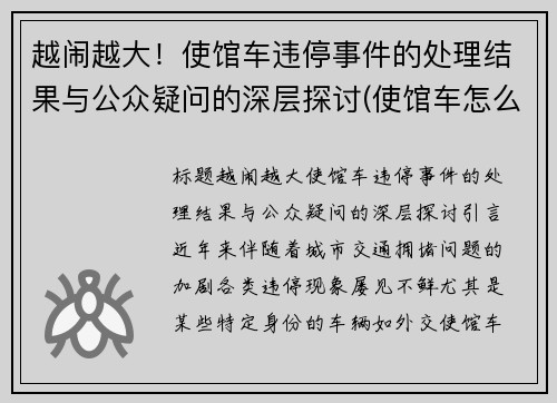 越闹越大！使馆车违停事件的处理结果与公众疑问的深层探讨(使馆车怎么查违章)