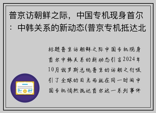 普京访朝鲜之际，中国专机现身首尔：中韩关系的新动态(普京专机抵达北京)