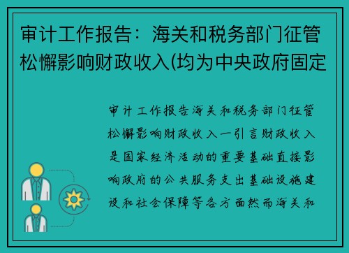 审计工作报告：海关和税务部门征管松懈影响财政收入(均为中央政府固定收入)