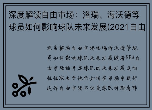 深度解读自由市场：洛瑞、海沃德等球员如何影响球队未来发展(2021自由市场球星)